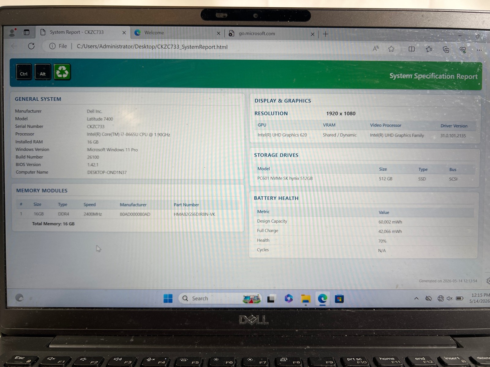 Dell Latitude 7400 Intel Core i7-8665U 16 GB 512GB SSD 14″