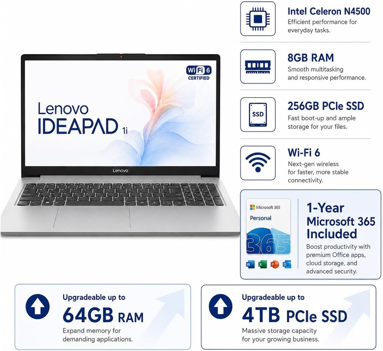 IdeaPad Laptop with Microsoft 365 Office, 8GB RAM, 256GB PCIe SSD