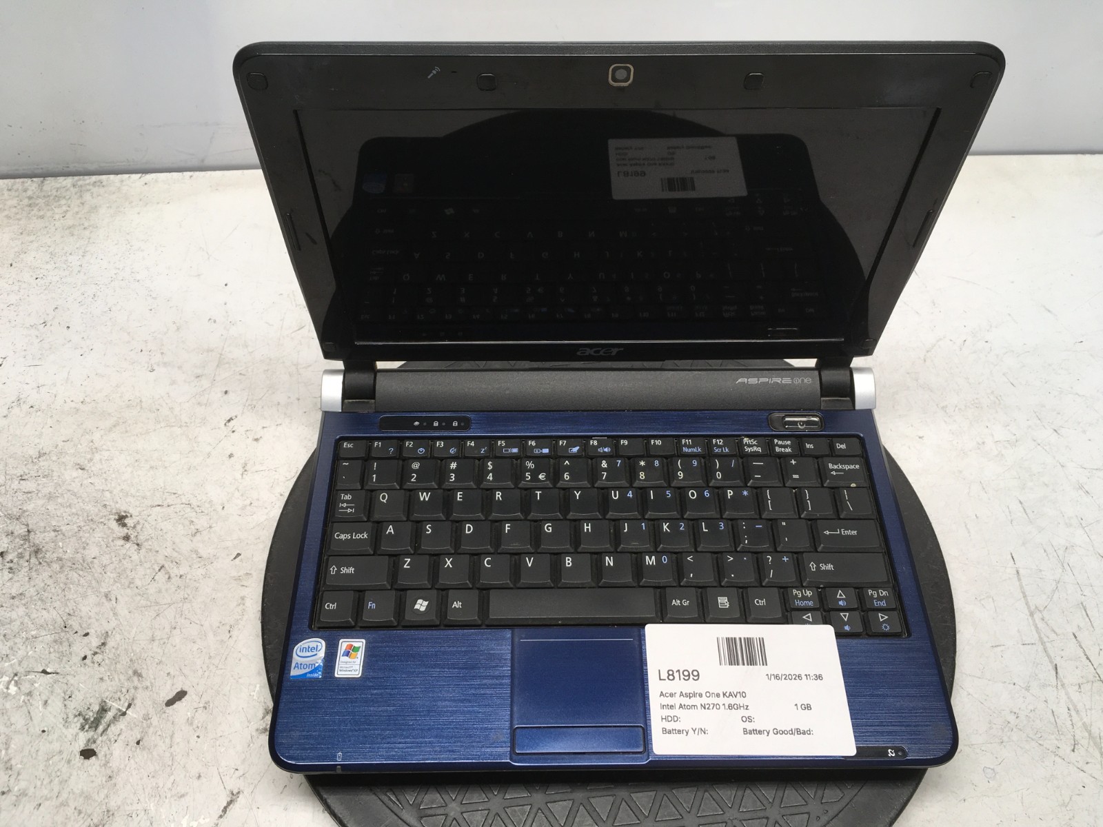 Acer Aspire One KAV10 Intel Atom N270 1.6GHz 1 GB NO HDD
