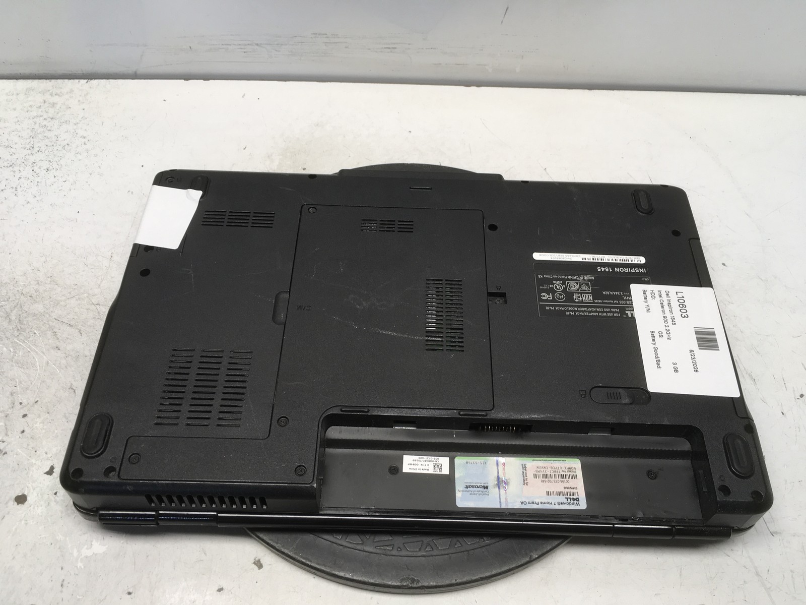 Dell Inspiron 1545 Intel Celeron 900 2.2GHz 3 GB NO HDD No Batt