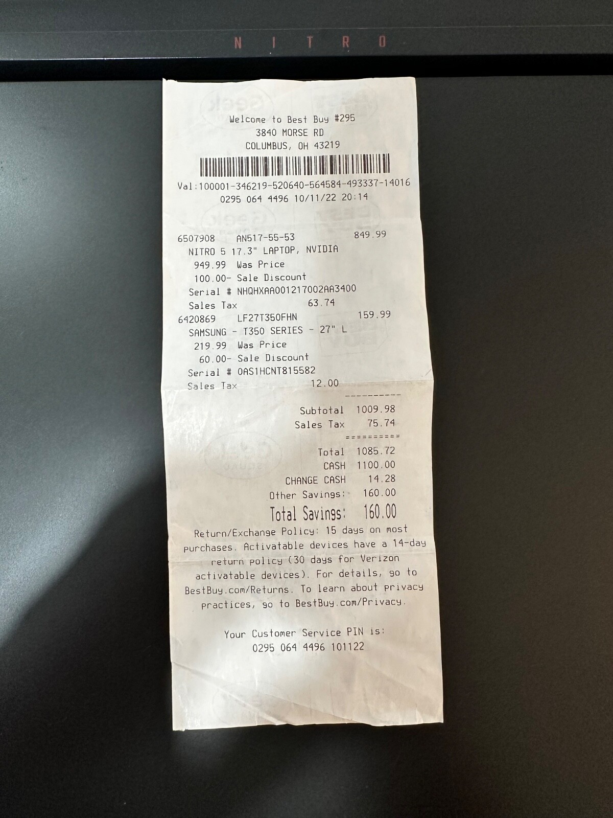 An517-55-53 acer nitro 5 17.3″ gaming laptop used
