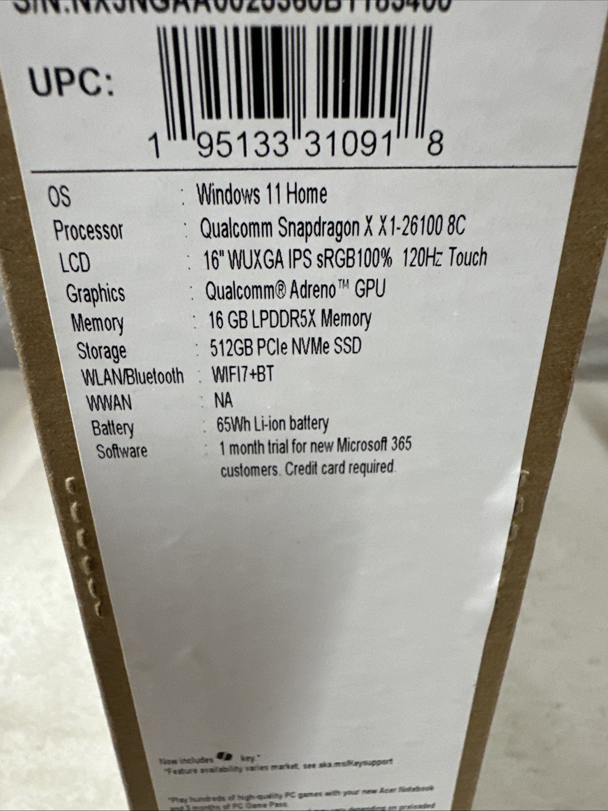Acer Aspire 16 AI Copilot+ ‎Snapdragon Laptop A16-11MT-X669 16 GB 512GB SSD