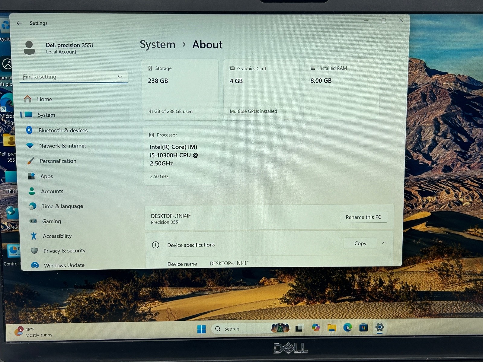 Dell Precision 3551 Laptop i5-10300H 8GB RAM 256GB SSD Win 11 Pro Tested