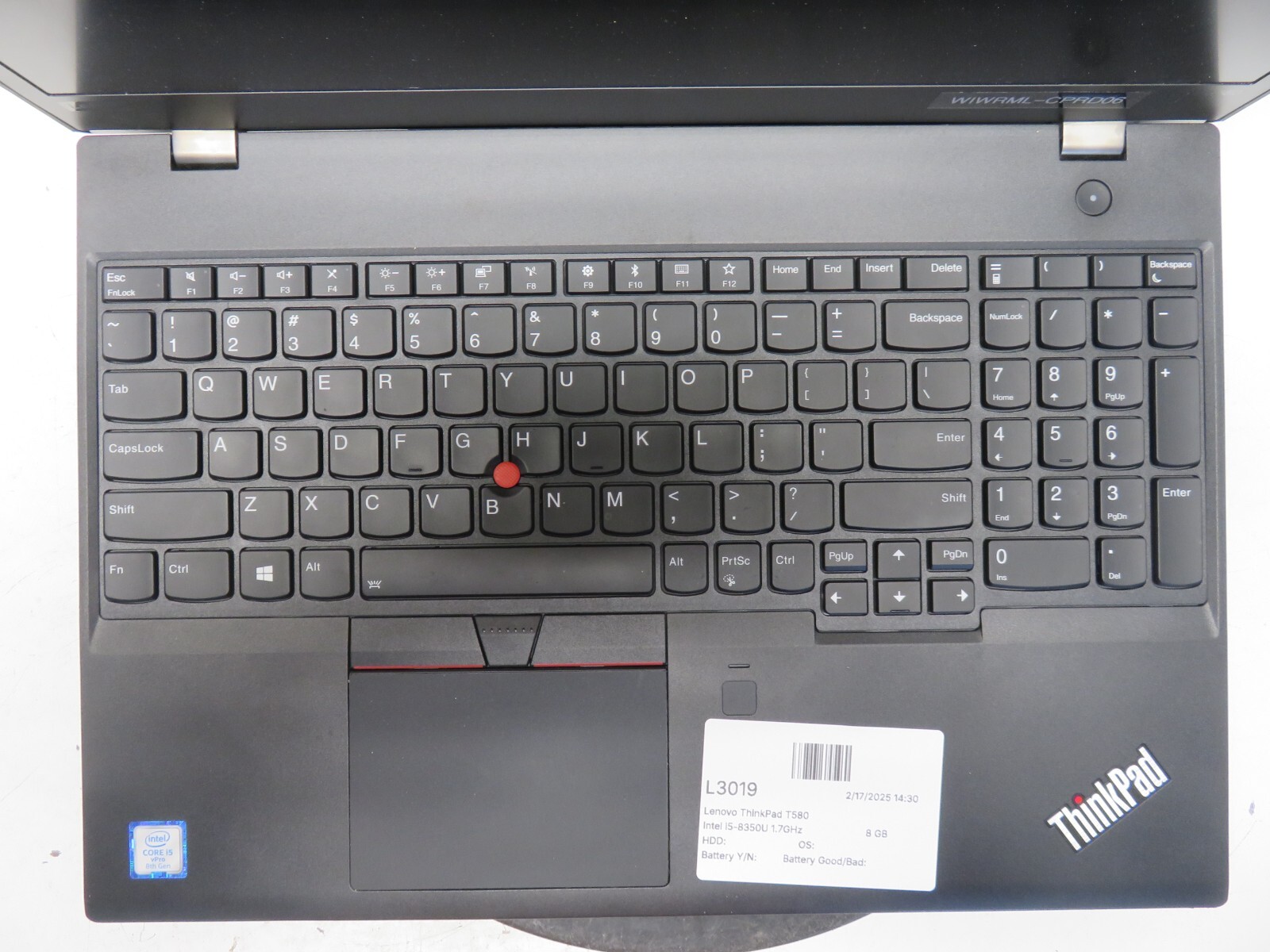 Lenovo ThinkPad T580 Intel i5-8350U 1.7GHz 8 GB NO HDD No Batt