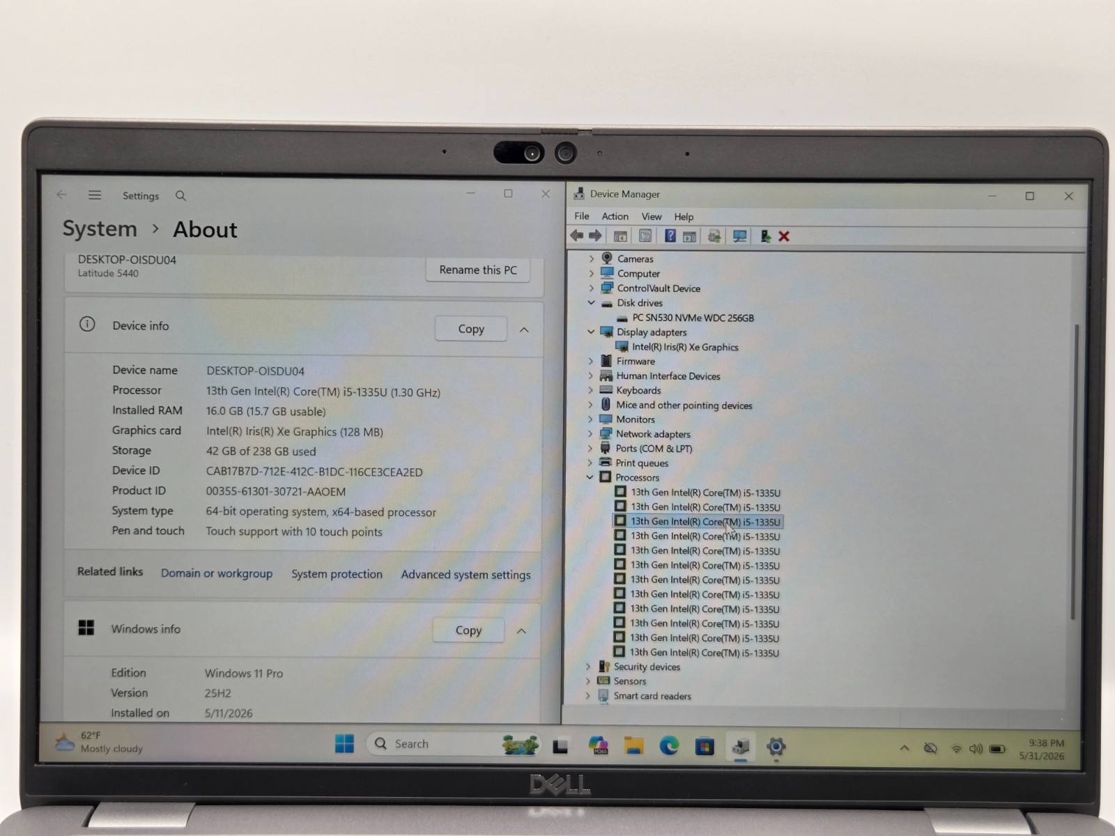 Dell Latitude 5440 14″FHD Touch i5-1335U 1.30GHz 16GB RAM 256GB SSD Win 11 Pro