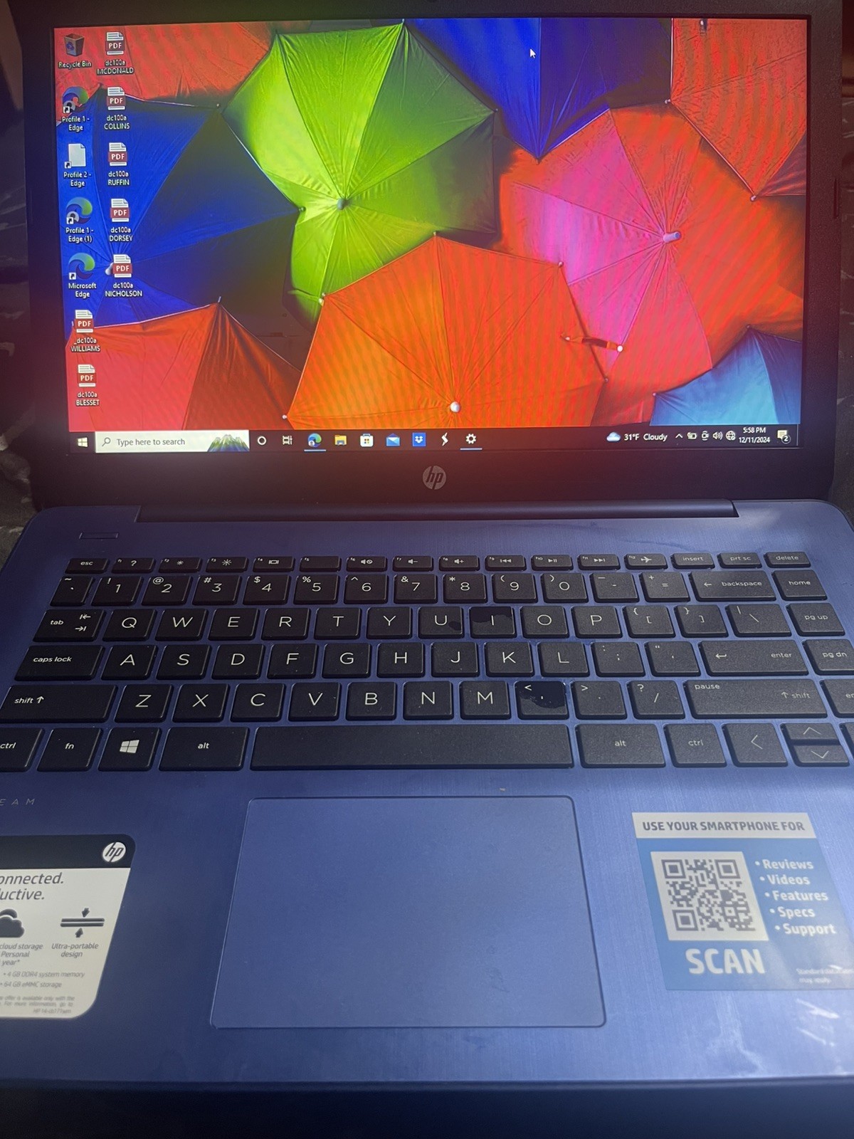 HP Stream 14-CF2111WM 14” (64GB eMMC Intel Celeron N4120 4GB RAM) Laptop – Blue