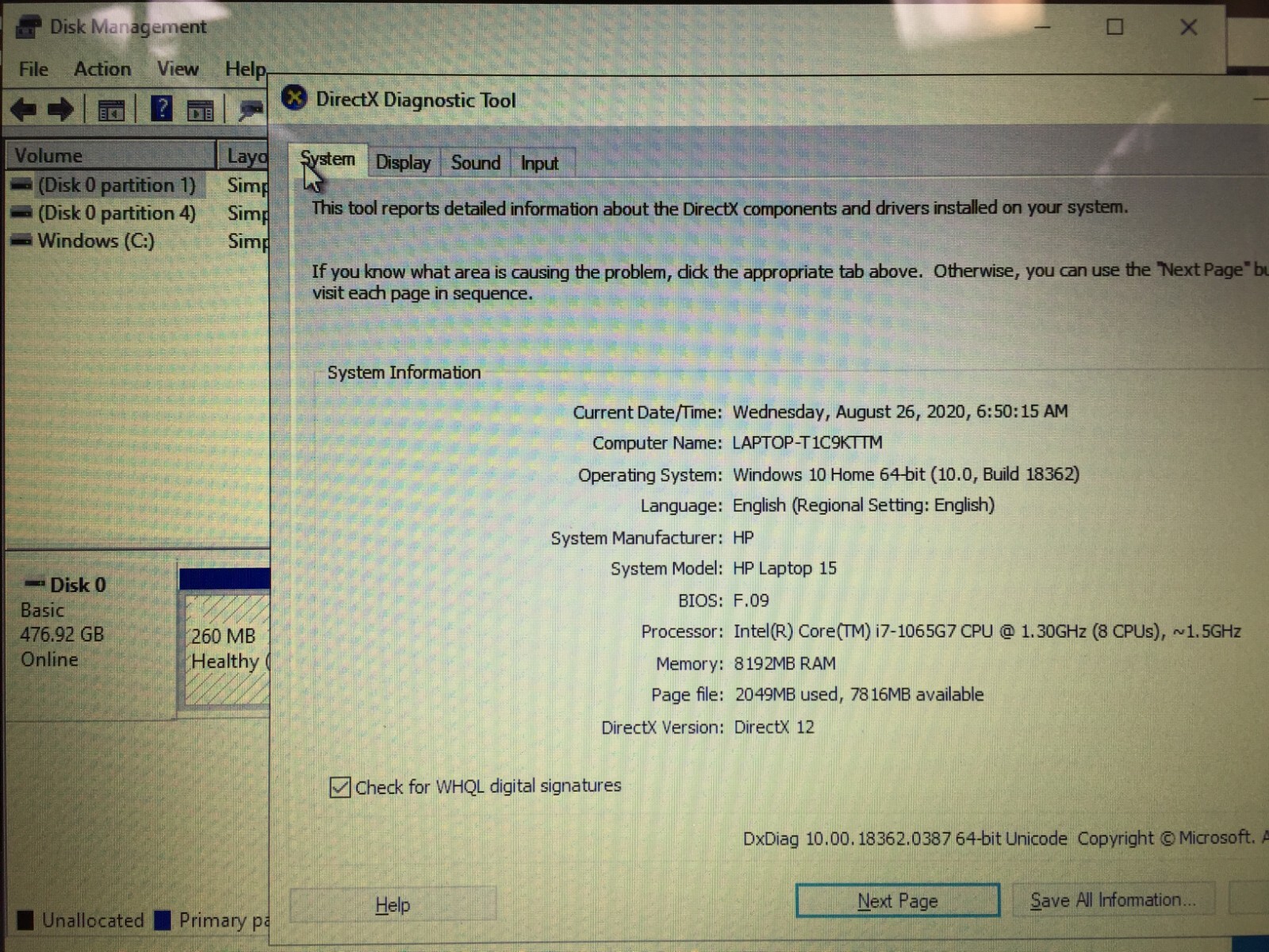 *Bad Battery* Hp 15-dy1771ms 15.6″ Touch Laptop/i7-1065G7/8GB Ram/512GB SSD/W10H