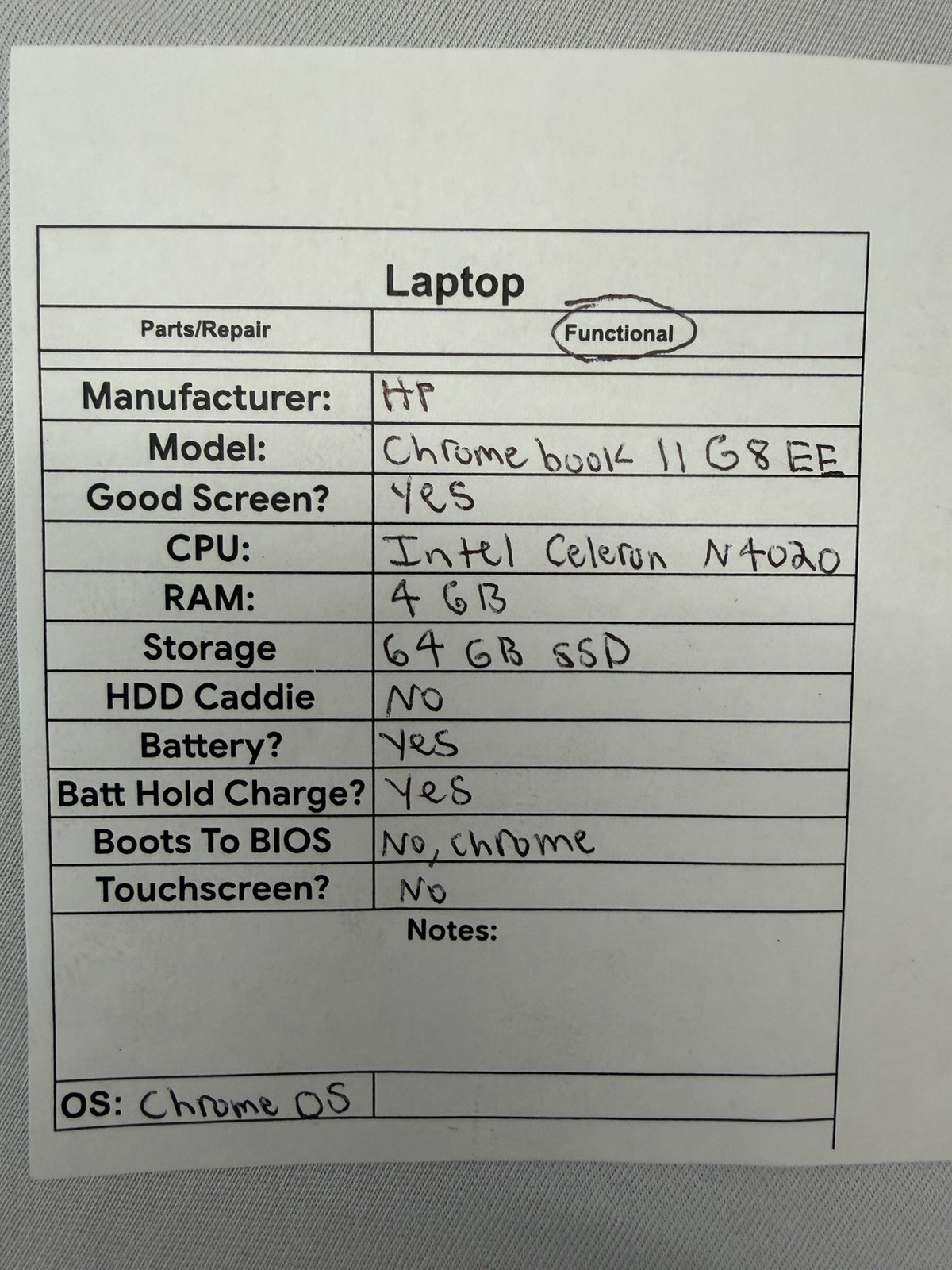 HP Chromebook 11 G8EE Laptop – Good Screen – Intel Celeron N4020 – Read Des