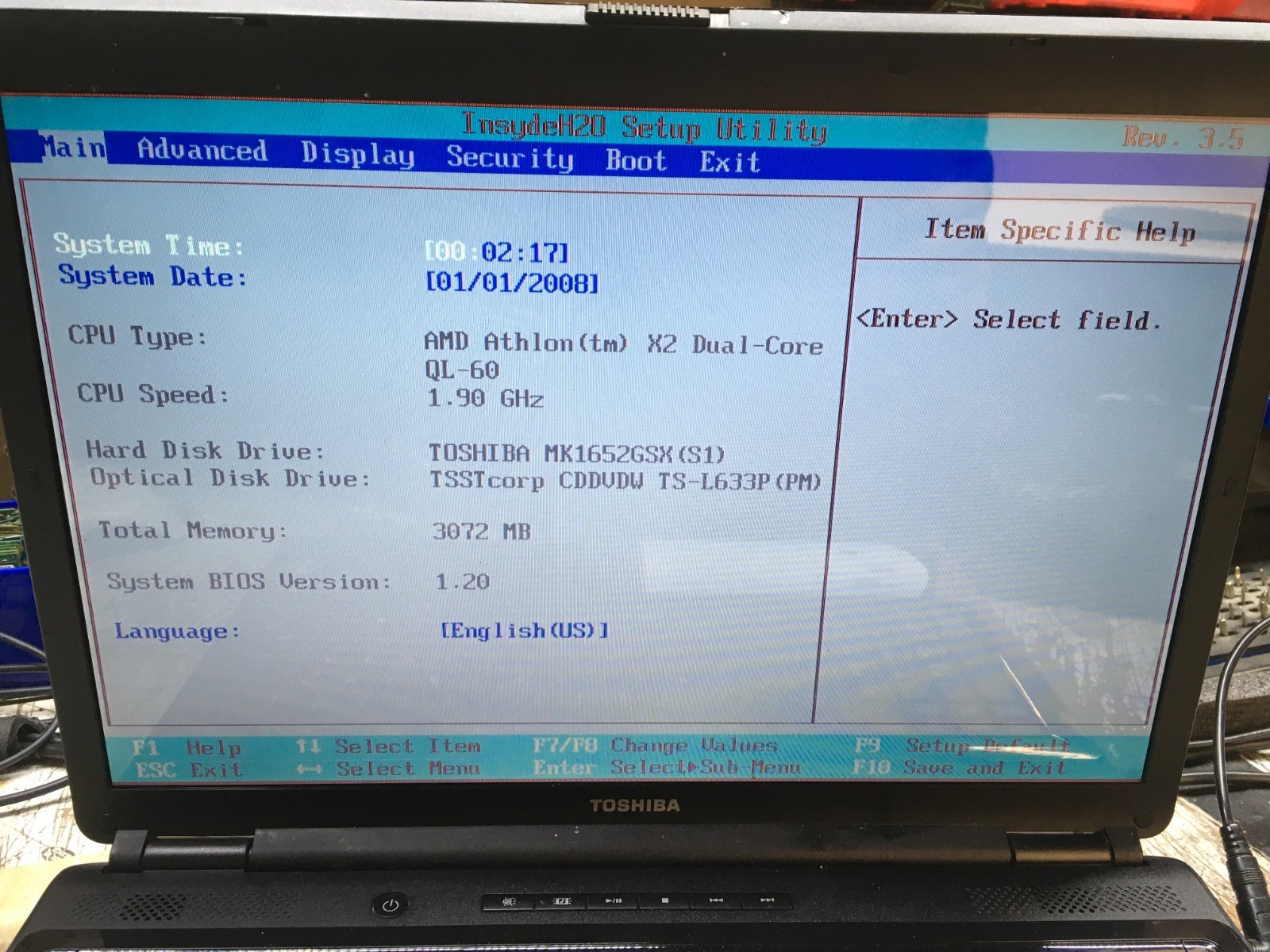 Toshiba Satellite L355D-S7815 AMD Athlon X2 1.9GHz 3 GB NO HDD NO BAT READ