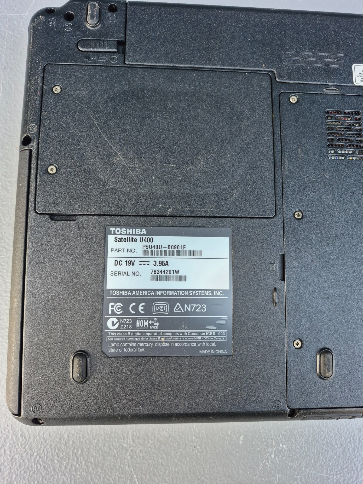 TOSHIBA SATELLITE U400 13.3″ Pentium 2GB No Hard Drive PSU40U-0C901F