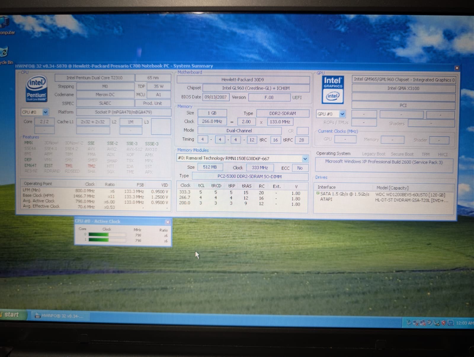 15″ Compaq Presario C700 | Pentium T2310 1GB RAM 120GB HD | Win XP 32-Bit | DVD
