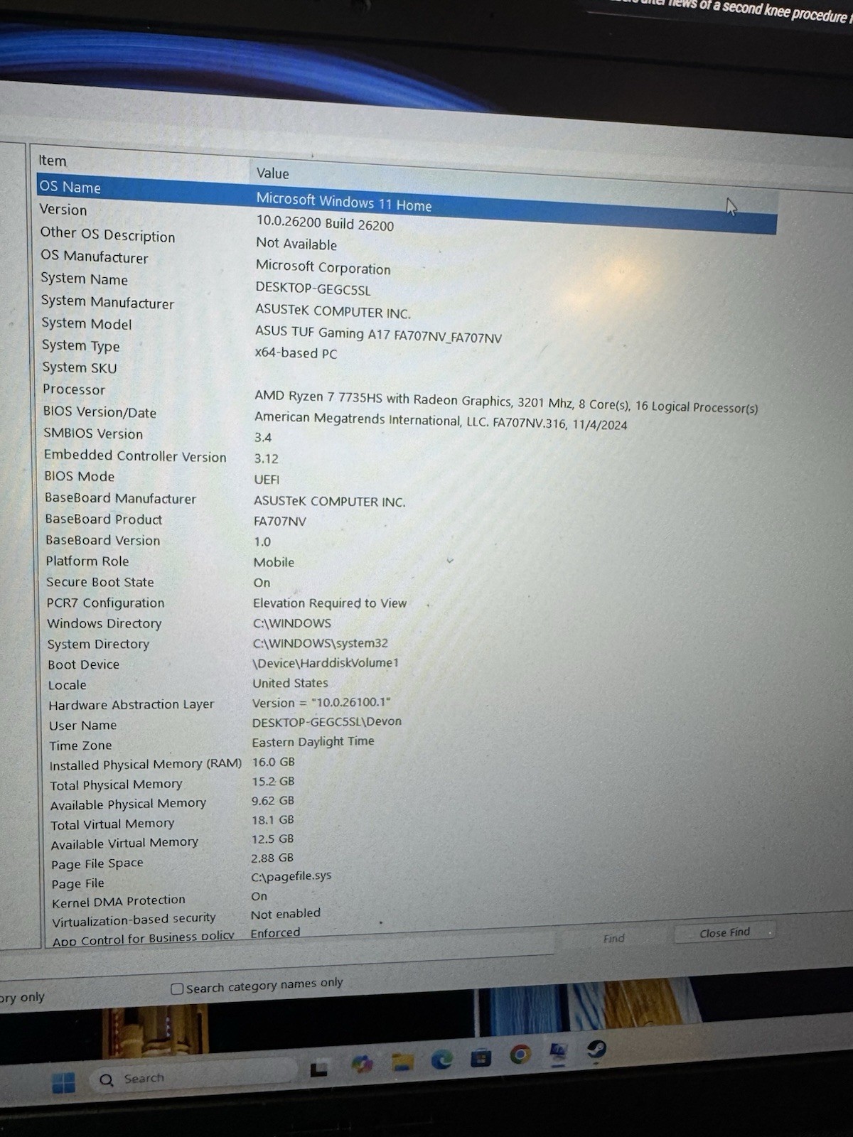 Asus TUF Gaming A17 AMD Ryzen 7 7735HS 3.2GHz 16GB SSD 1TB RTX 4060