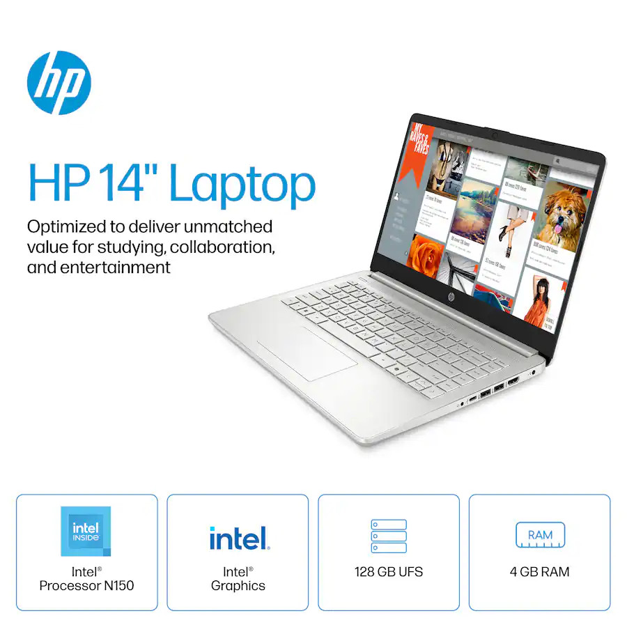 NEW HP – 14″ Laptop – Intel Processor N150 – 4GB Memory – 128GB UFS Windows 11 S