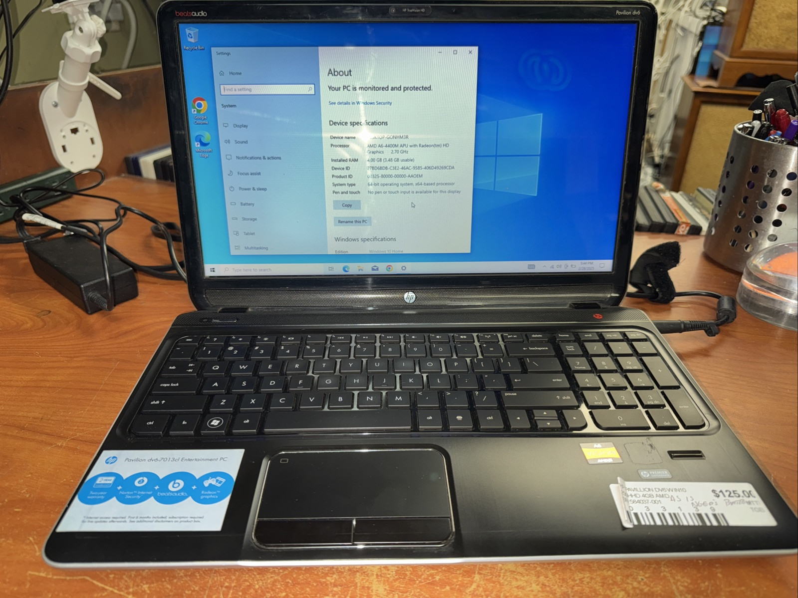 HP Pavilion dv6-7013cl AMD CPU 4GB 250HDD, WORKING BUT PARTS ONLY