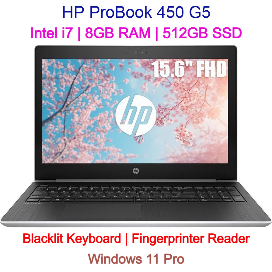 HP ProBook 450 G5 15.6″ FHD Intel i7 Quad Core 8GB 512GB SSD Backlit Win11 Pro