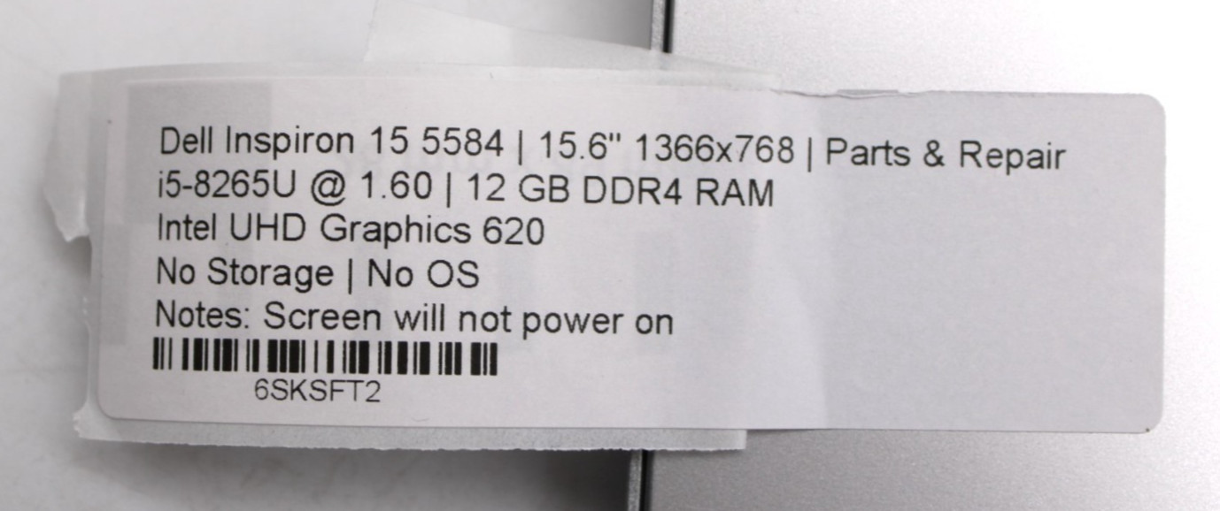 Dell Inspiron 15 5584-i5-8265U@1.6GHz-12GB DDR4 RAM-NO STORAGE/OS *PARTS/REPAIR*