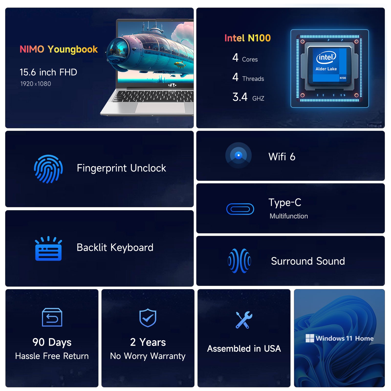 15.6 IPS-FHD-Laptop 16GB RAM 1TB SSD Intel Pentium Quad Core N100 3.4GHz WiFi 6