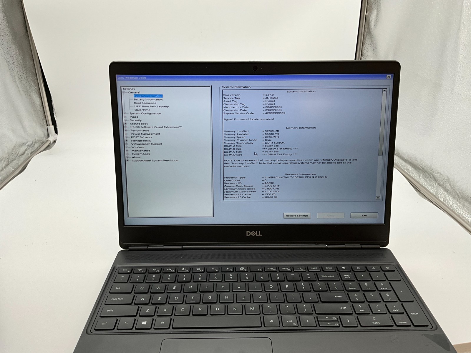 DELL Precision 7560 2.7g i7-10850H 32GB 512GB T2000 15.6″ Win11 *read* JNYRZ33