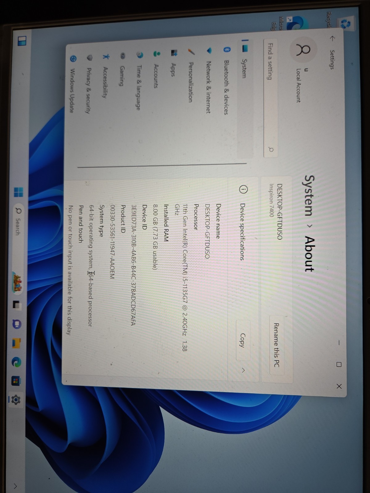 Dell Inspiron 7400 i5-1135G7 to 4.2GHz 8GB RAM 256GB