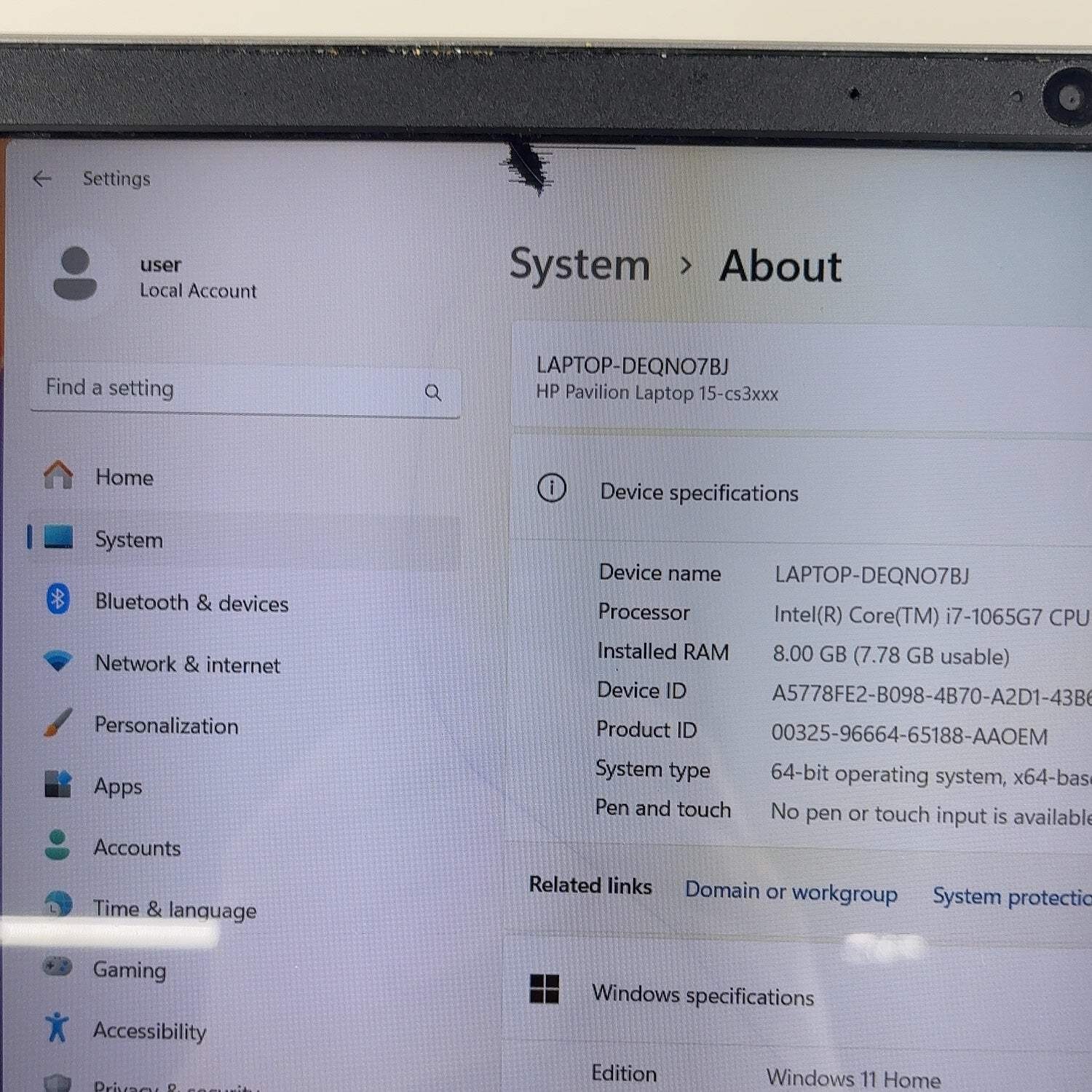 Broken HP Pavilion 15-CS3067ST 15.6″ i7-10510U 1.3GHz 8GB RAM 1TB SSD