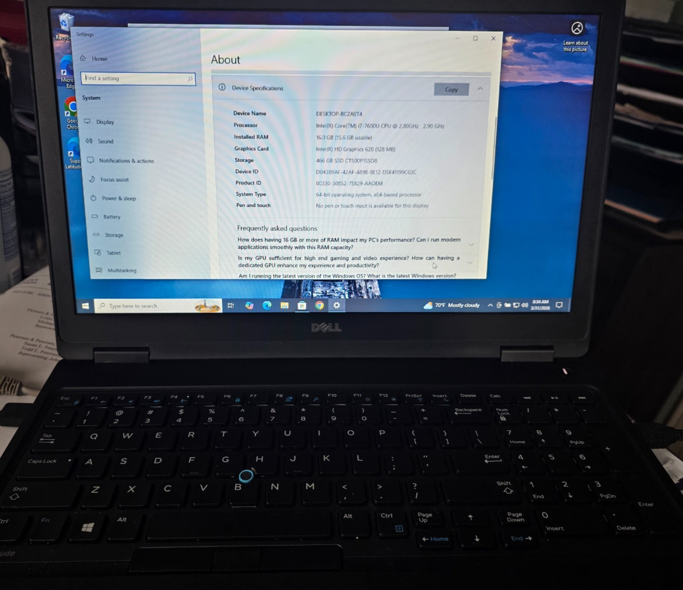 Dell Latitude 5580 15.6″ Windows 10 Pro i7-7600 16GB RAM 480GB SSD