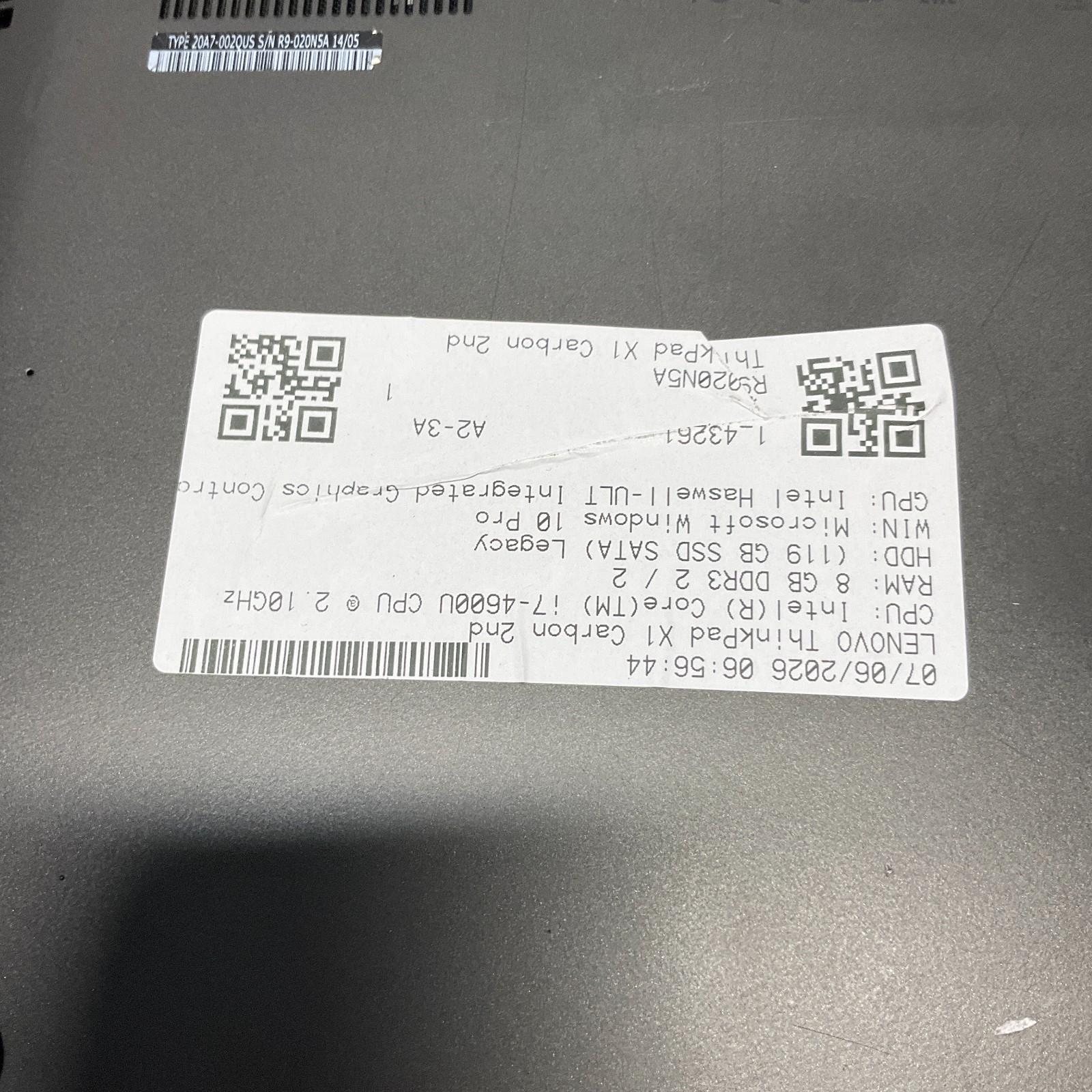 Thinkpad X1 Carbon 2nd Gen i7-4600U 2.69GHz Laptop 8GB RAM 128GB SSD Win 10 Pro