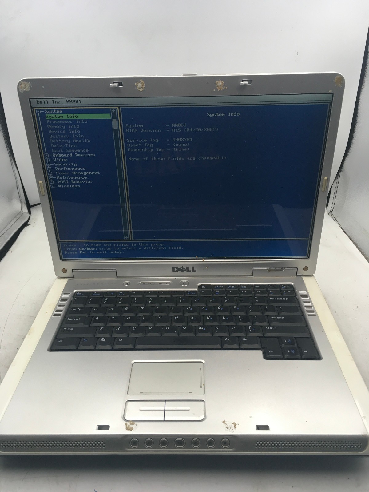 DELL INSPIRON 6400 – BOOTS TO BIOS – INTEL CORE 2 DUO – 1GB RAM – 15″ – READ -BB