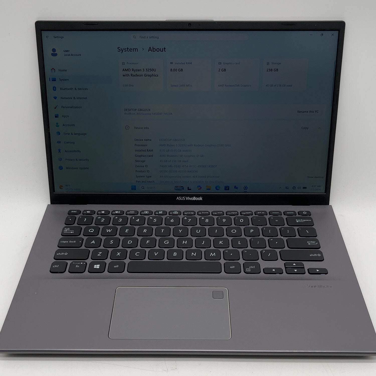 Asus Vivobook 14 F412V 14″ Ryzen 3 3250U 2.6GHz 8GB RAM 256GB SSD