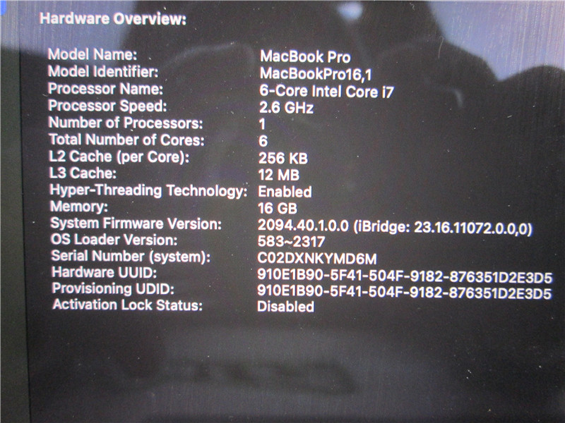 Apple MacBook Pro A2141 Laptop i7-9750H 2.6GHz 16GB RAM 500GB SSD macOS