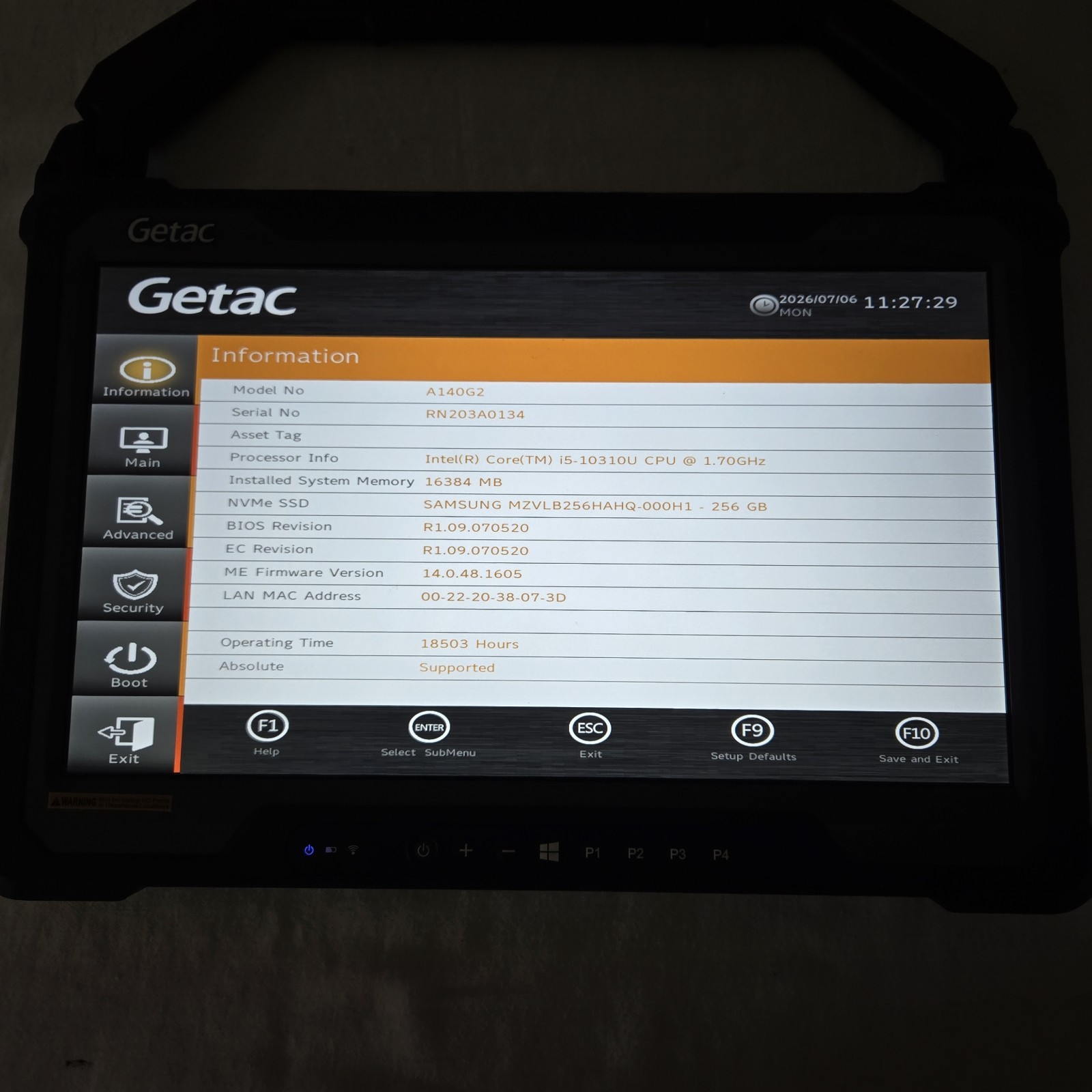 Getac A140 G2 Rugged Tablet Core i5-10310U 1.7GHz 256GB SSD 16GB Ram — Grade B+