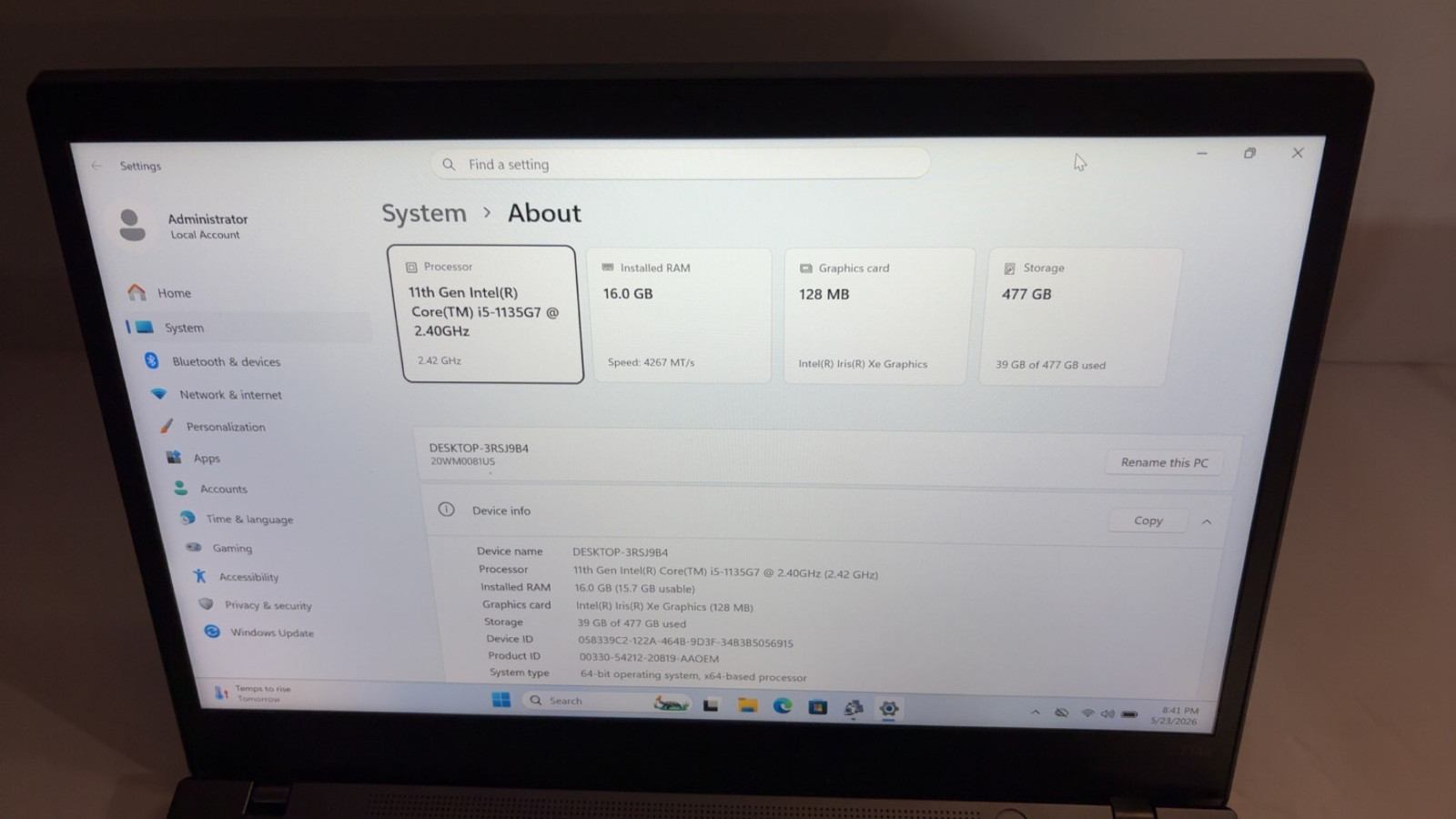 Lenovo ThinkPad T14s Gen 2 i5-1135G7 2.40GHz 16GB 512GB SSD Touchscreen 99%