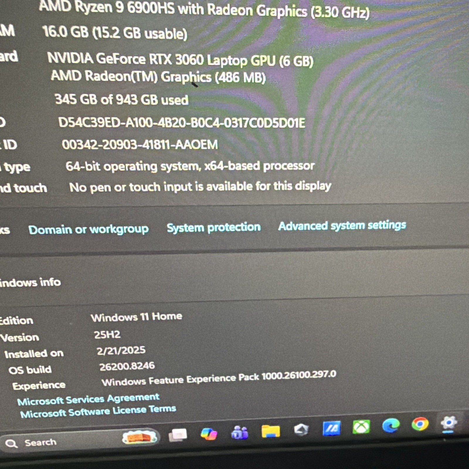 ASUS ROG Zephyrus G15 GA503RM 15.6in Ryzen 9 6900HS 16GB RTX3060 1TB SSD W11H