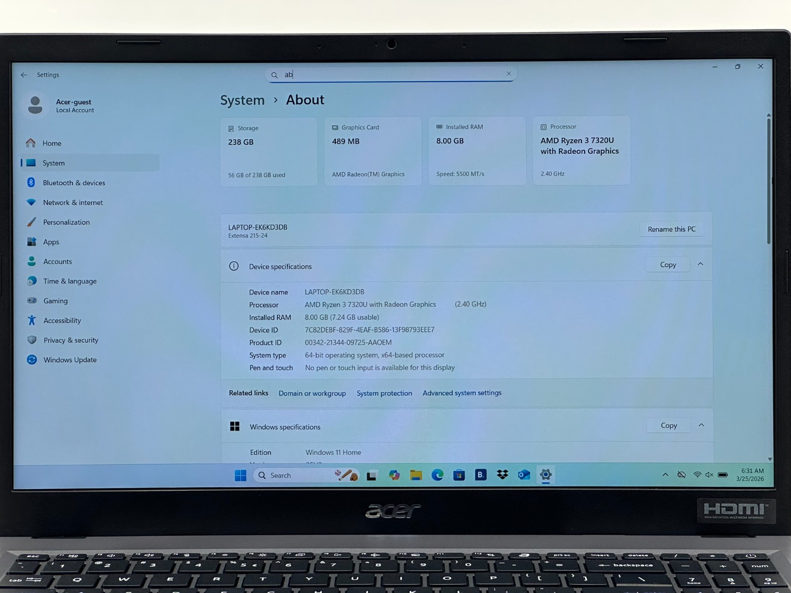 Acer – Extensa 15 215-24 15.6″ IPS LCD 256GB 8GB RAM Ryzen 3 7320U #10