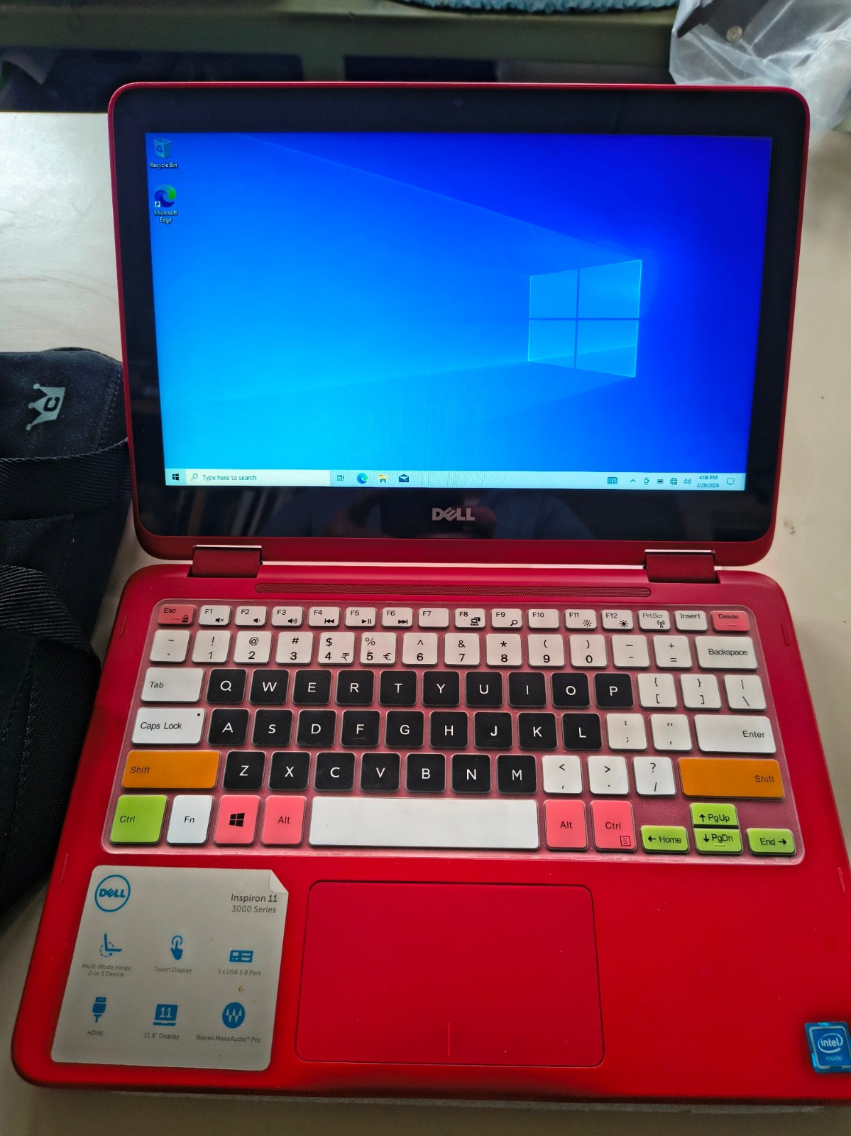 11.6″ RED Dell Inspiron 3000 series Intel 3168 * VG COND w 2 cases * Windows 10