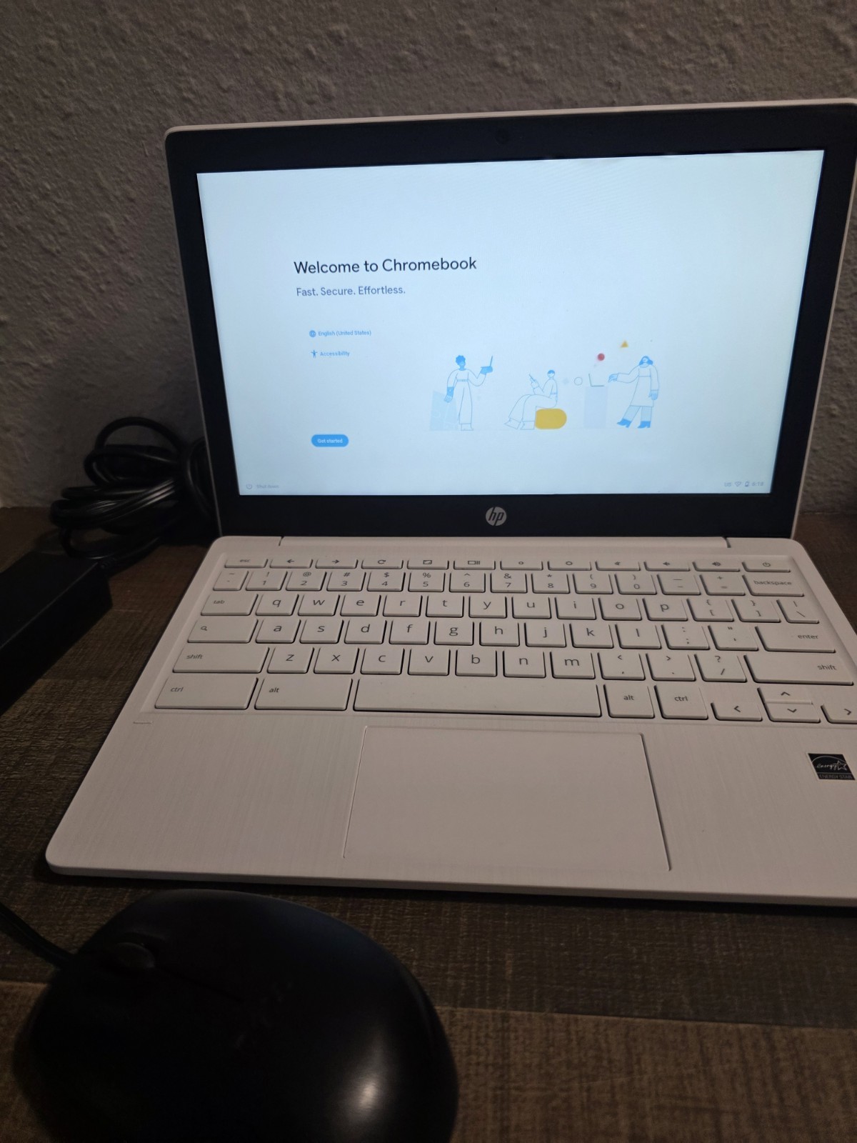 HP Chromebook 14″ Laptop White Wi-Fi ChromeOS w/ Charger & USB Mouse Read
