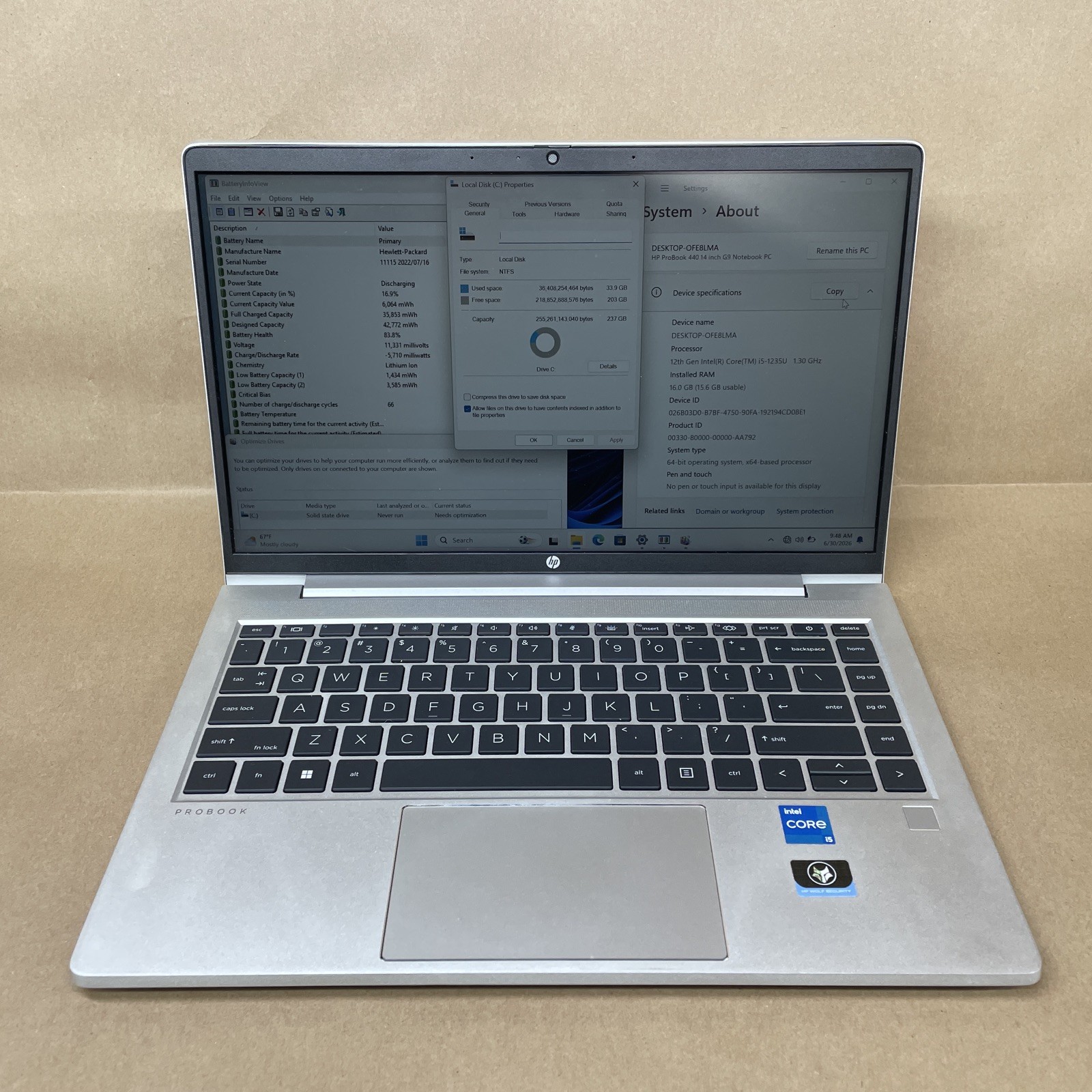 HP ProBook 440 G9 14″ i5-1235U @1.30GHz 16GB RAM 256GB SSD Win 11 Pro