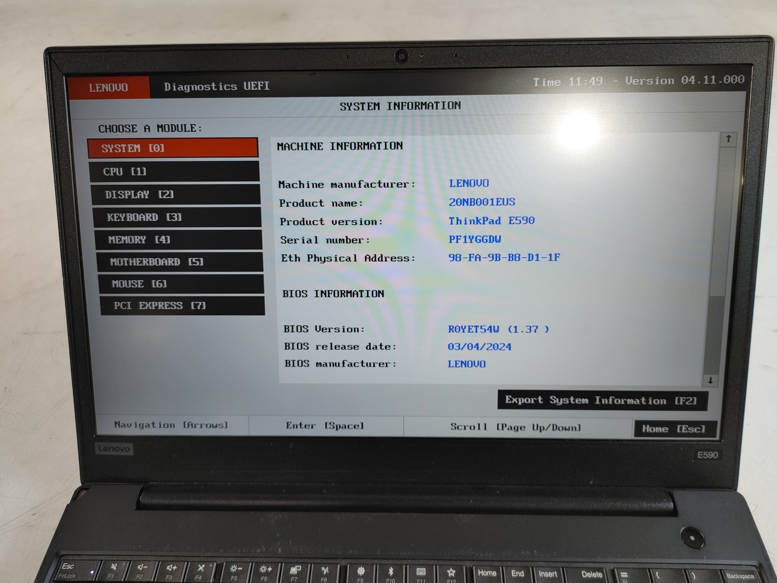 Lenovo ThinkPad E590 Core i7-8565U 1.80 GHz 8 GB DDR4 No HDD