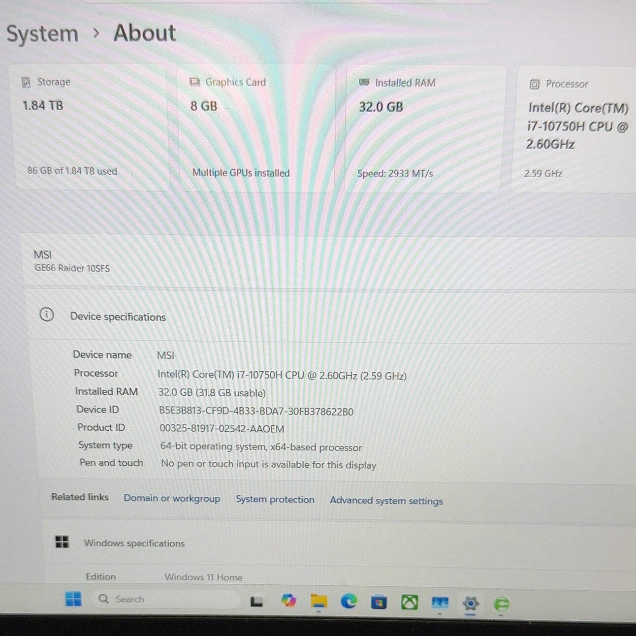 MSI Raider GE66 10SFS 15.6″ i7-10750H 32GB RAM 2x 1TB SSD GeForce RTX 2070 Super