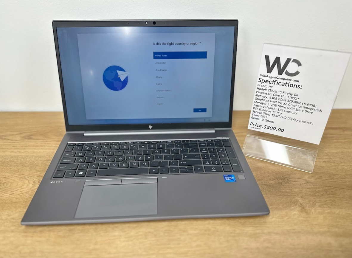 HP ZBook 15 Firefly G8, Core i7 11th Gen, 64GB DDR4, 512GB SSD, 2021, Iris Xe
