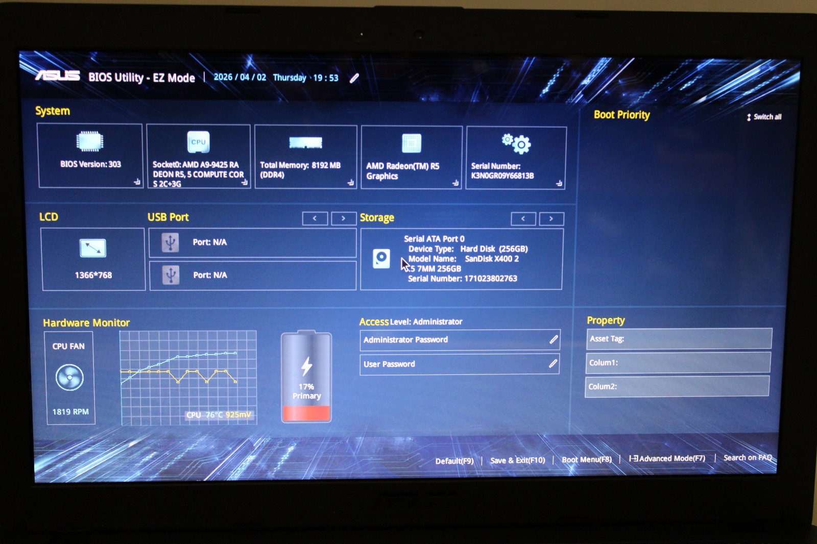 Asus Vivobook 15 X540B AMD A9 @ 3.1 GHz 8GB RAM 256GB SSD AMD Radeon No OS