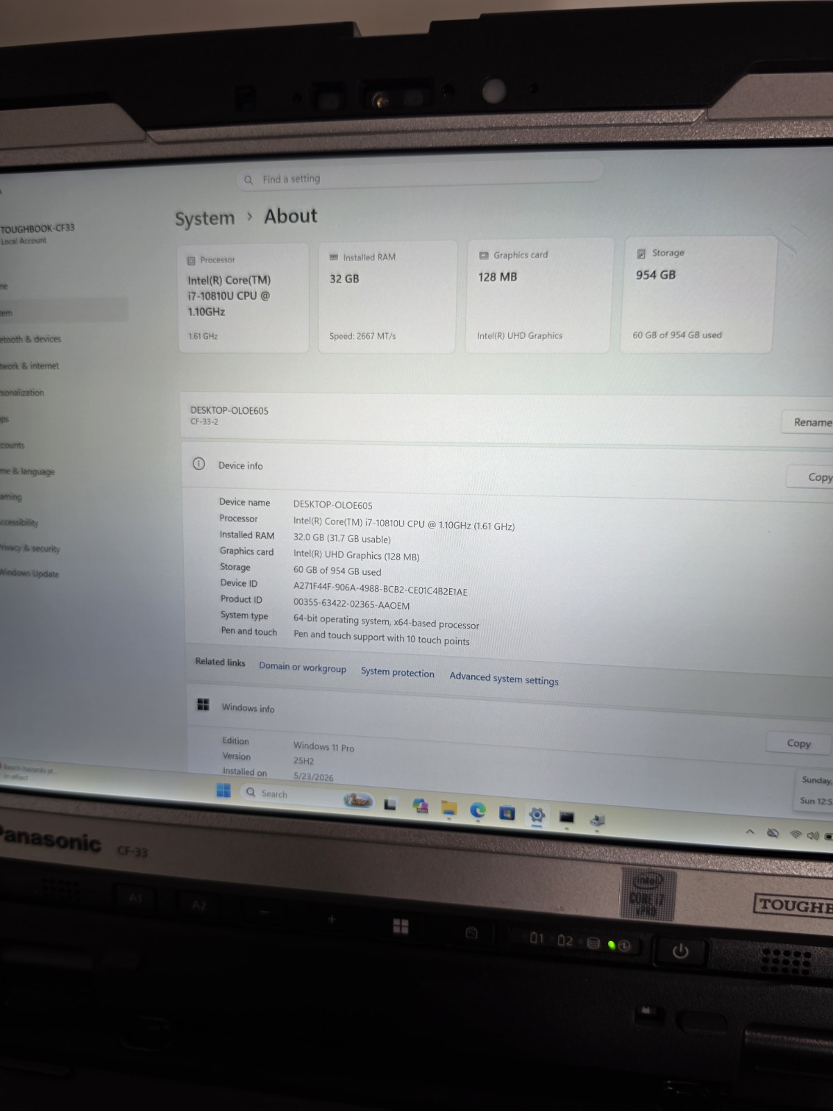 Panasonic Toughbook CF-33 Mk2 i7-10810U 32GB 1TB NVMe 4G LTE Only 100 Hours