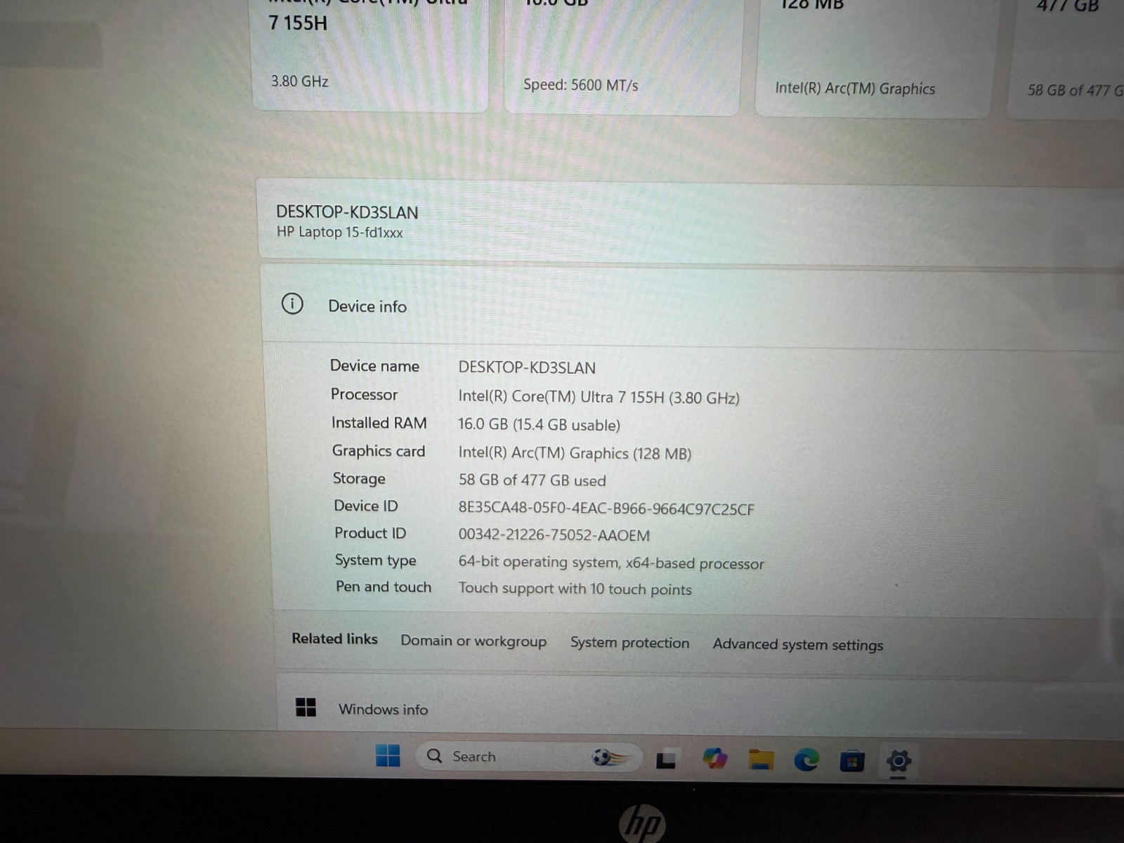 HP 15-FD1447NR 15.6″ Touch Laptop Core Ultra 7 155H 16GB RAM 512GB SSD W11H