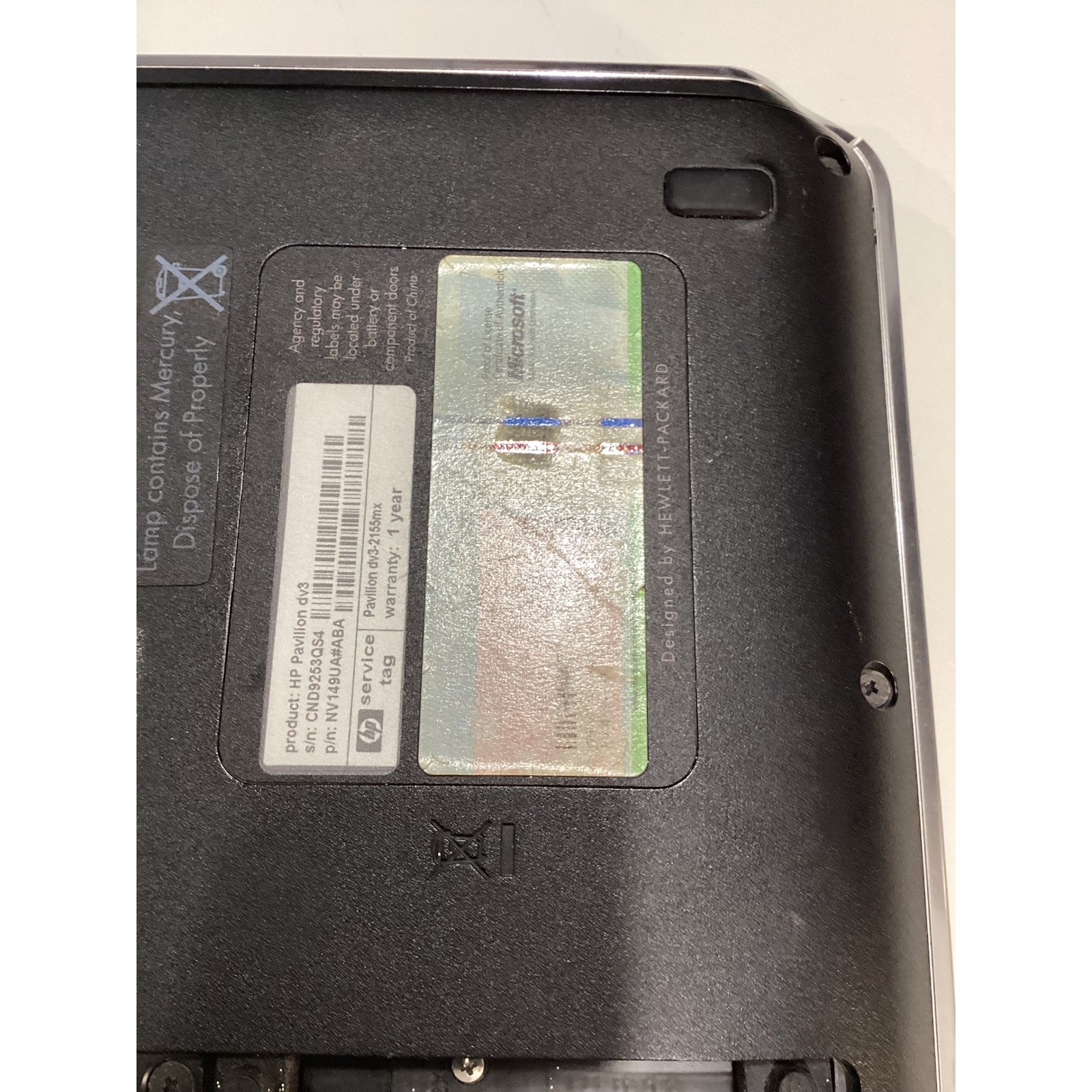 HP Pavilion dv3-2155mx LaIntel Core 2 Duo 4GB RAM Blue Damask (For Parts Only)