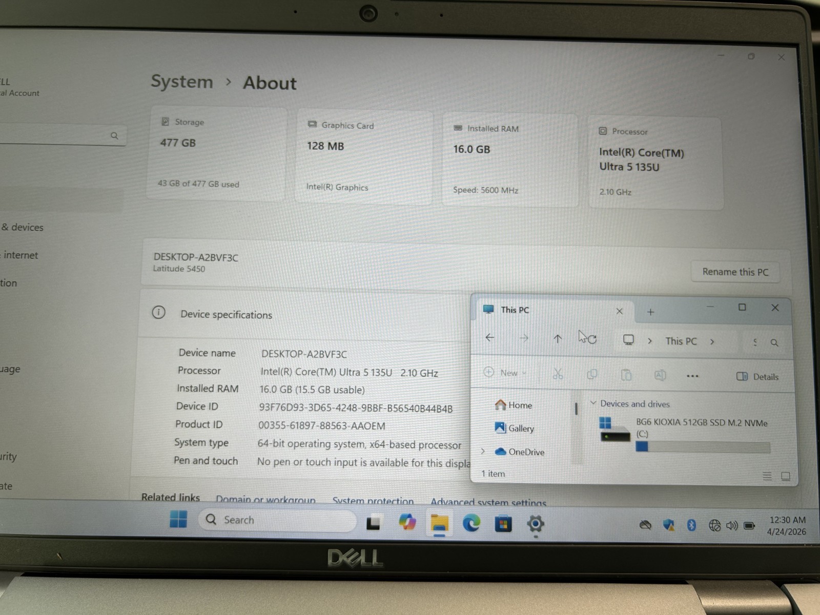 Laptop Dell Latitude 5450 14″ Ultra 5-135U 512GB SSD 16GB RAM Win 11 Pro