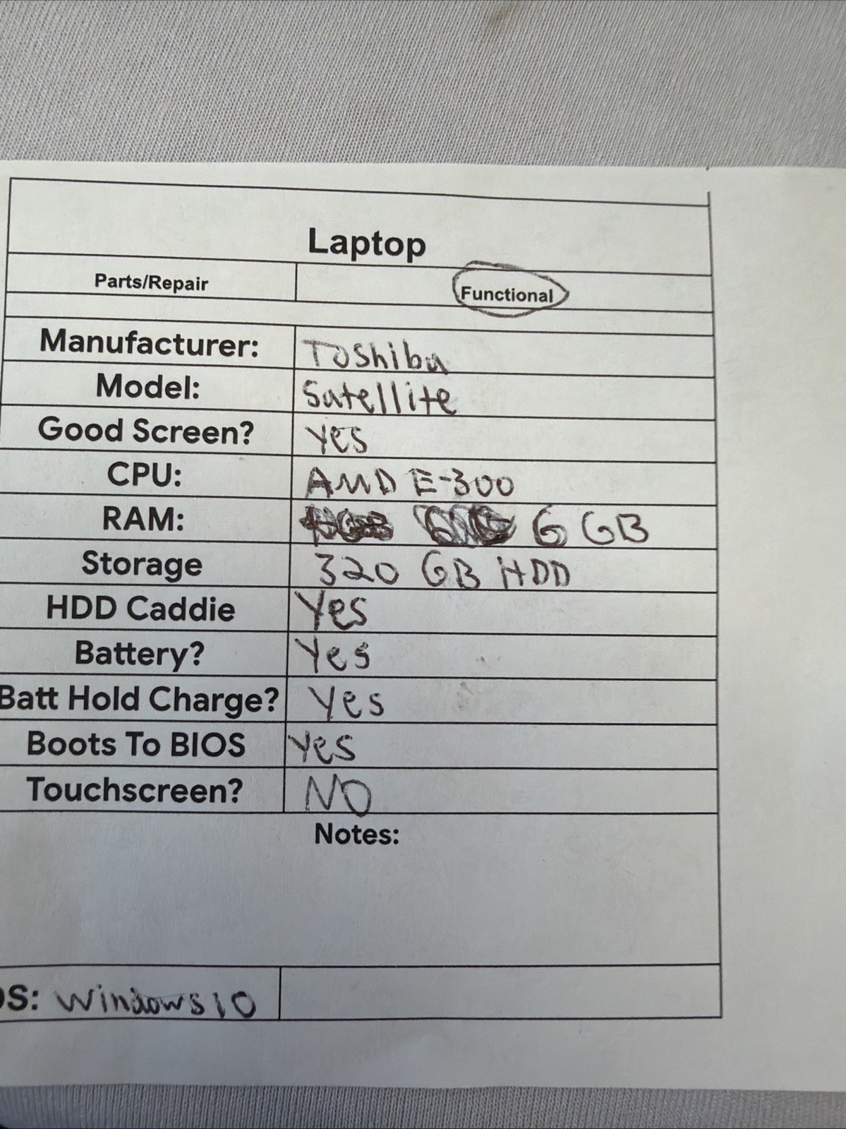 Toshiba Satellite Laptop – Good Screen – AMD E-300 – Read Des