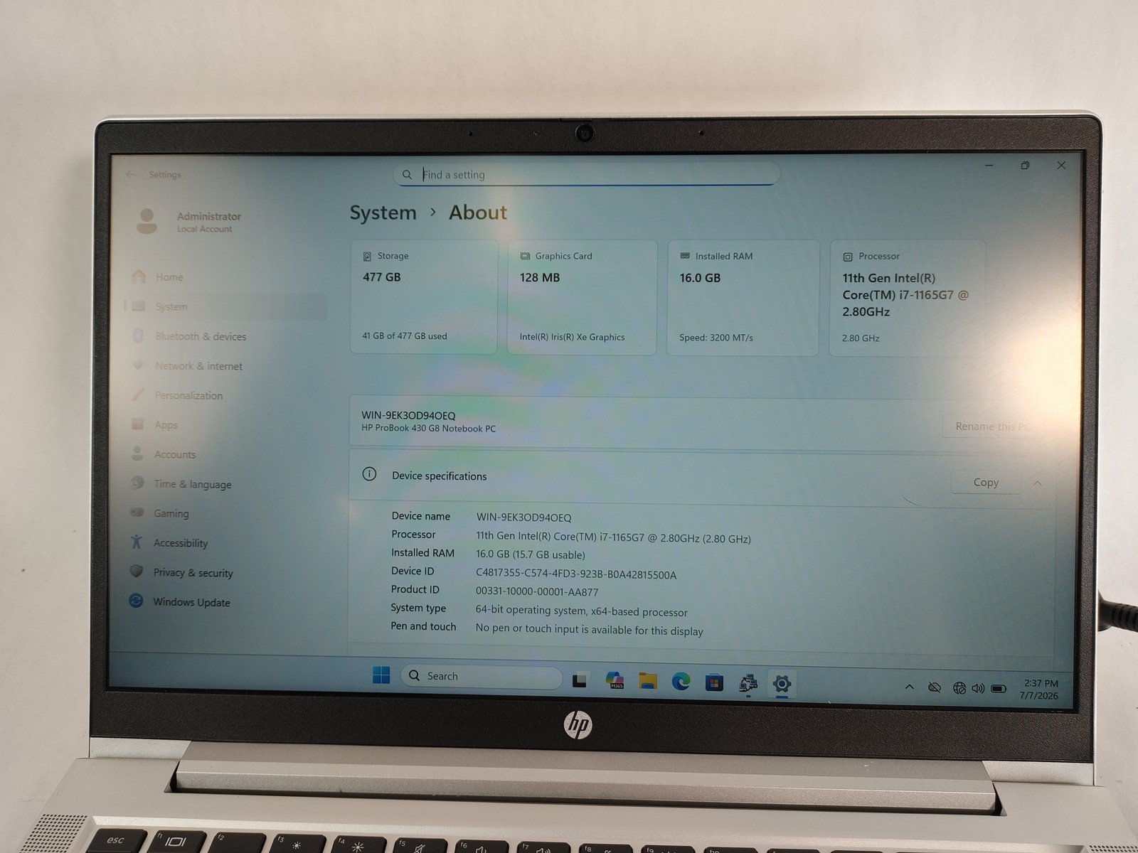 HP ProBook 430 G8 Core i7-1165G7 2.80 GHz 16 GB DDR4 512 GB NVMe Windows 11 Pro