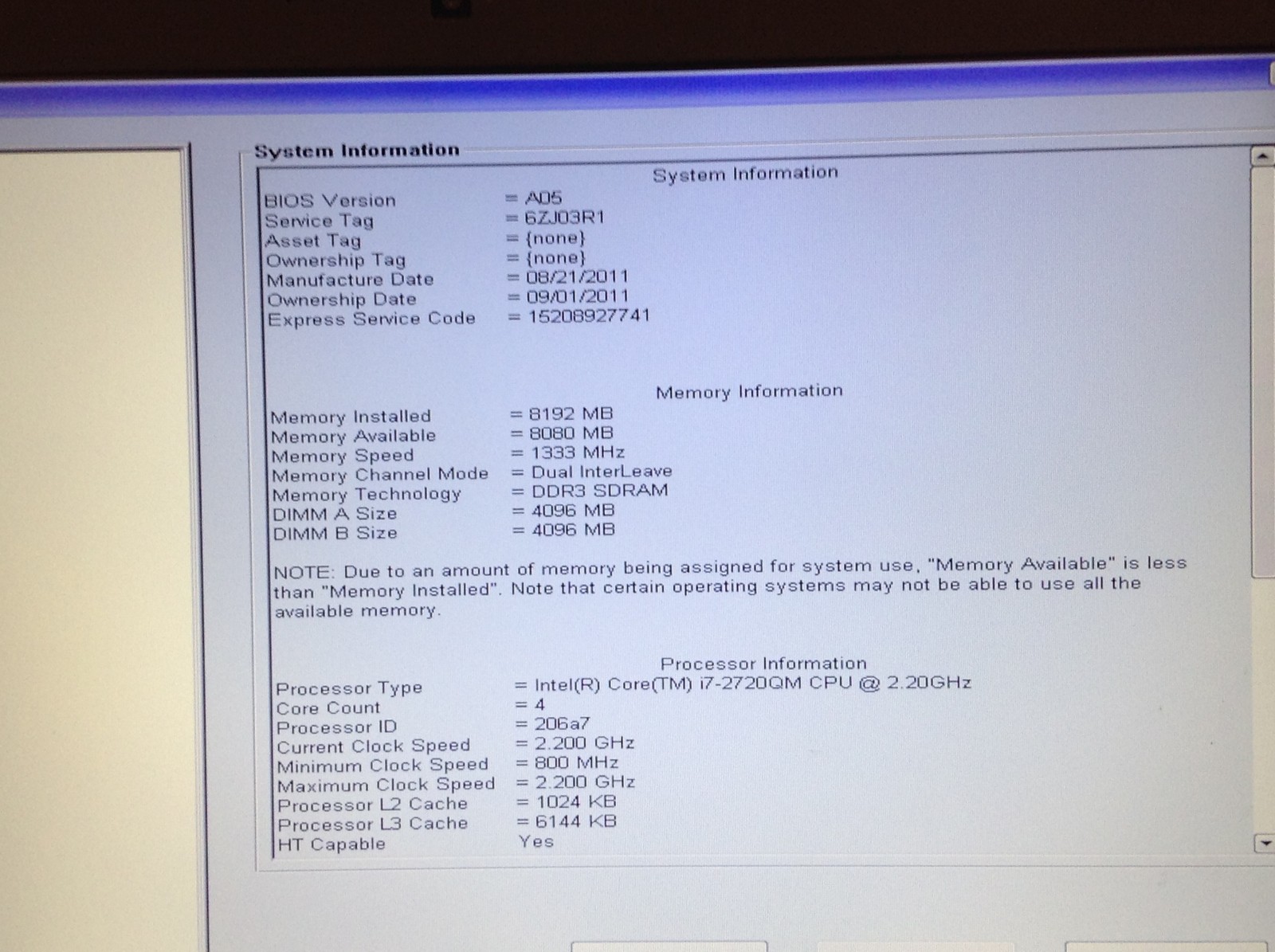 Dell Latitude E6520 Laptop i7-2720QM 2.2GHz 8GB 15.6″ NO HD, For Parts FREE SHIP