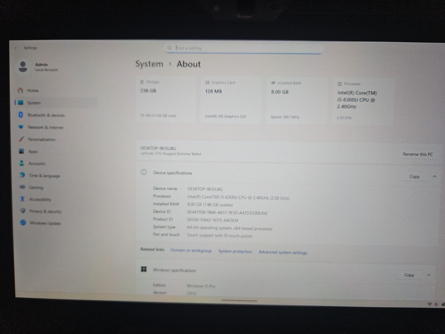 Dell Latitude 7212 Rugged Extreme Tablet I5-6300U, 256GB, 8GB RAM