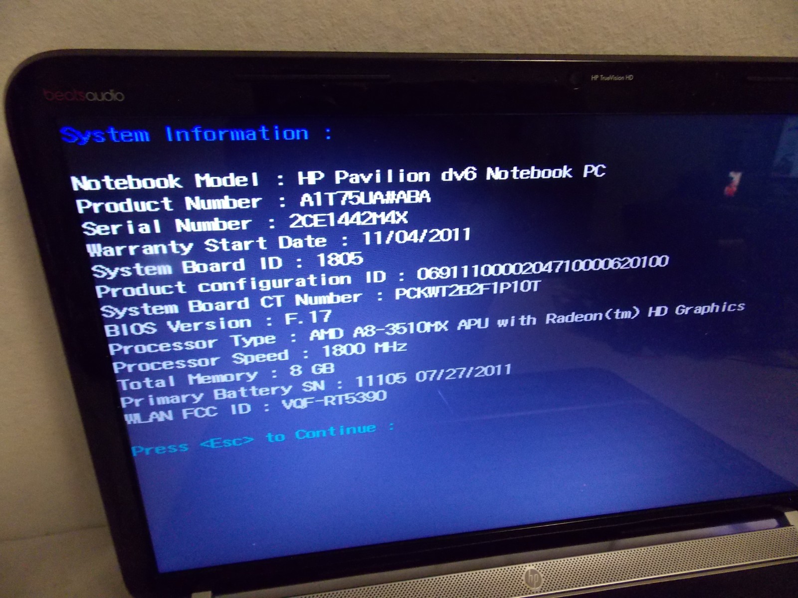 BEATS AUDIO HP PAVILION GAMING LAPTOP MODEL dv6-6b47dx FOR PARTS