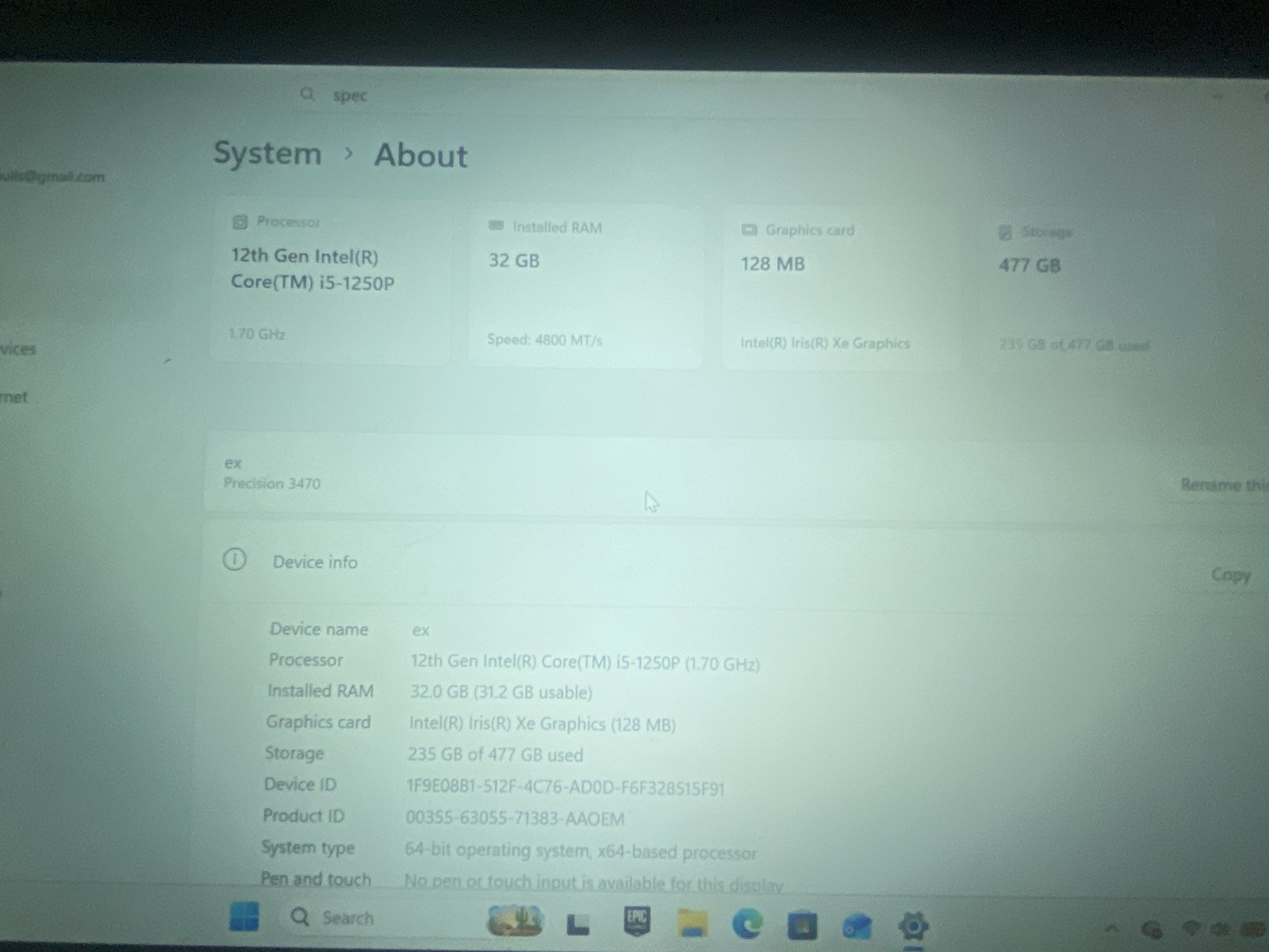 Dell Precision 3470 14″ i5-1250P 32GB RAM 477GB SSD Win11 Silver